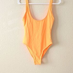 FOX SWIM Orange High-Leg One Piece Swimsuit with Textured Fabric SMALL